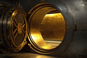 A massive vault door, open to reveal a golden interior