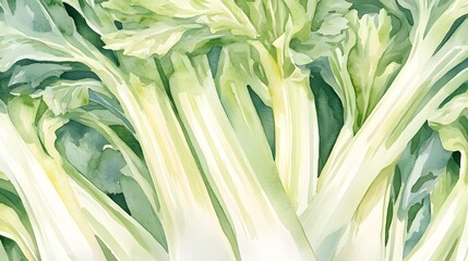 Obraz premium Close-up watercolor painting of celery stalks.