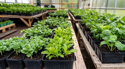 Wide-angle view of hydroponic greenhouse, vertical tower farms aligned to the left, spacious empty walkway, ambient natural lighting, clean and efficient farming layout