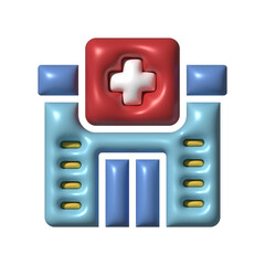 Fototapeta premium Blue Hospital Building with Red Cross