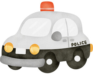 Police car watercolor texture cute illustration with transparent background © Yamamin