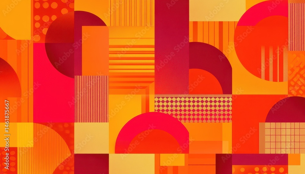 Aufkleber vibrant geometric abstract background with red orange and yellow shapes and textures with modern art