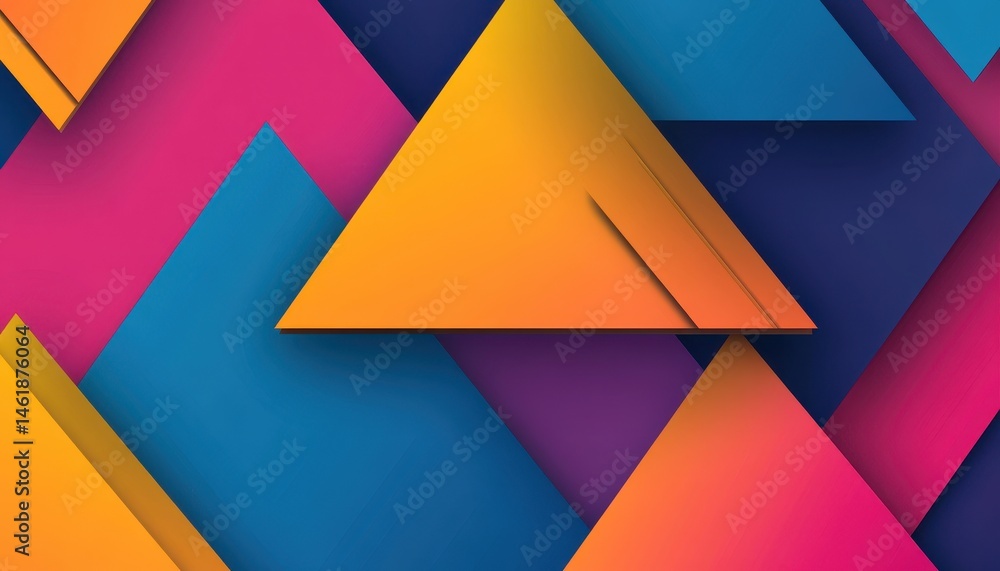 Poster Vibrant Geometric Triangle Pattern Featuring Abstract Design With Colorful Shapes In Orange Pink and Blue Tones Creating a Dynamic and Modern Background