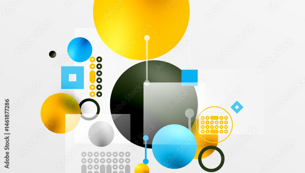 Aufkleber abstract geometric composition. circles, squares, dots create modern visual design. bright colors co