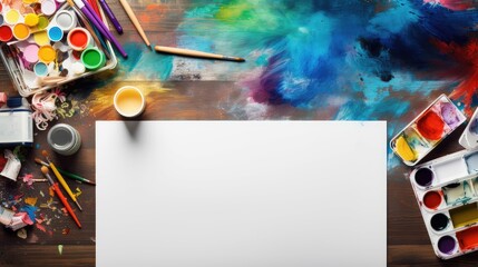 creative blank paper on desk with supplies