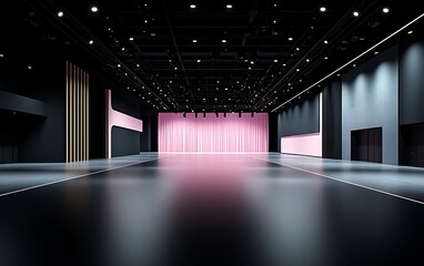 Modern, empty convention hall with pink backdrop