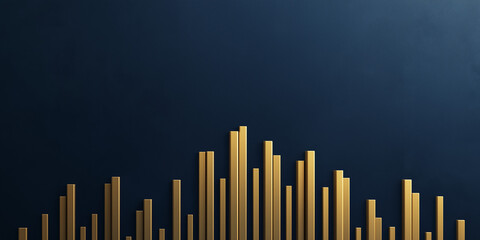 Obraz premium Abstract modern design of gold bars in various lengths against a dark blue background.