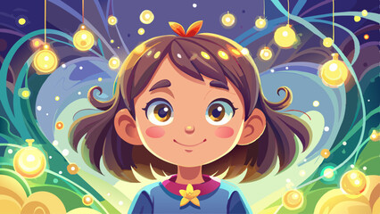 A Little Girl's Wonder: Captivated by the Magic of Lights white background