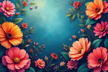 Bold blooming tapestry, vibrant color palette, modern, decoration