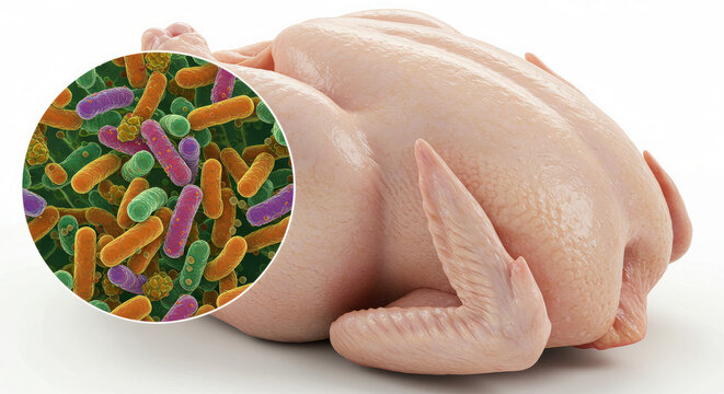 Raw Poultry With Microscopic Bacteria