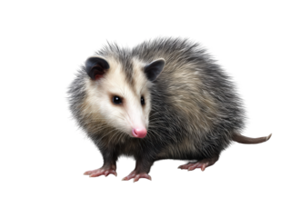 Adorable virginia opossum wildlife animal portrait on transparent background art