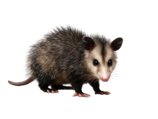Cute virginia opossum portrait on wild dark eyes nose on transparent background