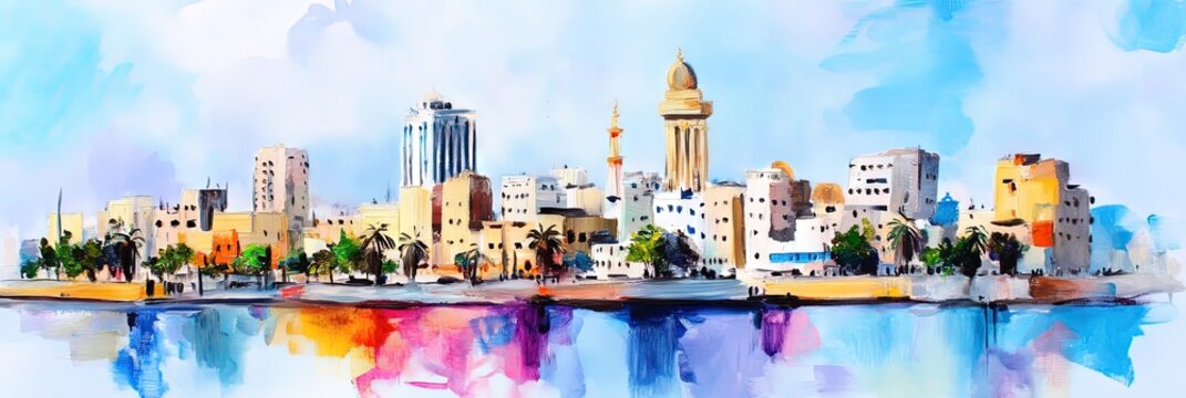 oil painting baghdad iraq downtown skyline 