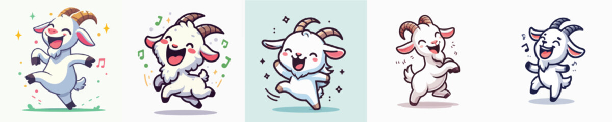 Vector of a cute little goat dancing with a smile