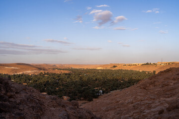 Ghardaïa, Algeria – View of the earthen palm grove and the minaret of the old town