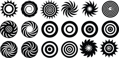 Set of spiral elements. Funnel icon collection. Black spiral decoration
