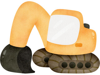 Excavator Backhoe watercolor texture cute illustration with transparent background