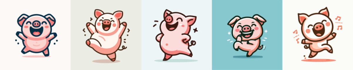 Vector of a cute little pig dancing happily