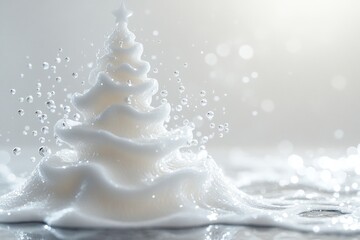A dreamy holiday featuring foam-based Christmas shapes, water splashes, and light pastel tones—capturing the fleeting beauty of the festive season.