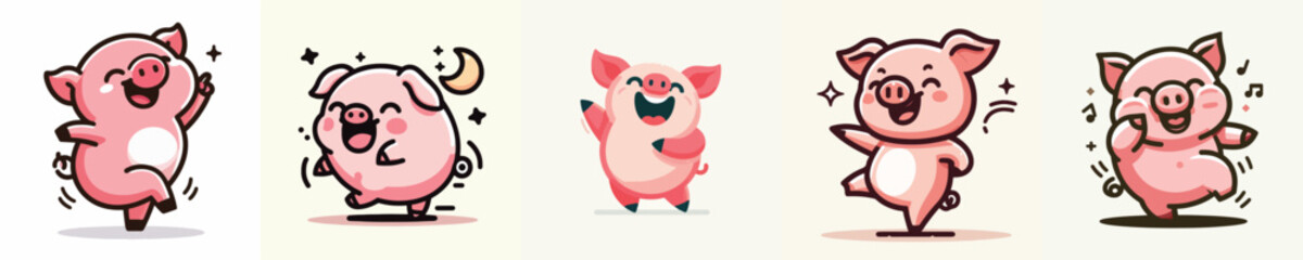 Vector of a cute little pig dancing happily