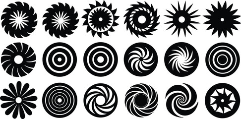 Set of spiral elements. Funnel icon collection. Black spiral decoration
