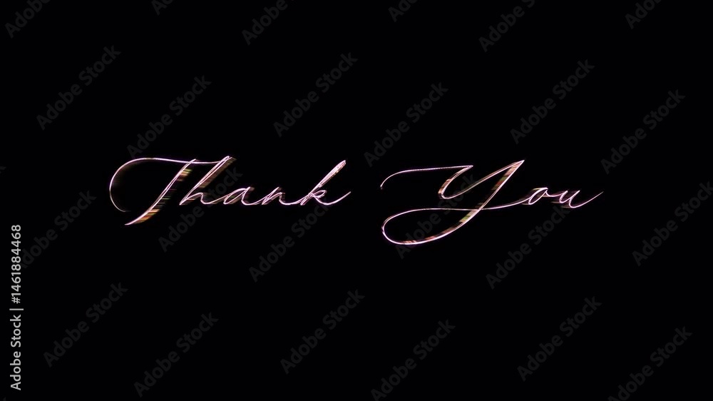Poster loop animation of thank you title pink silver shine text on black abstract background ,4k 3d seamles