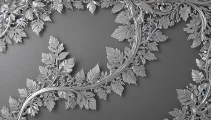Intricate silver leaf lace border, shimmering metallic backdrop ,  festive,  design,  celebration