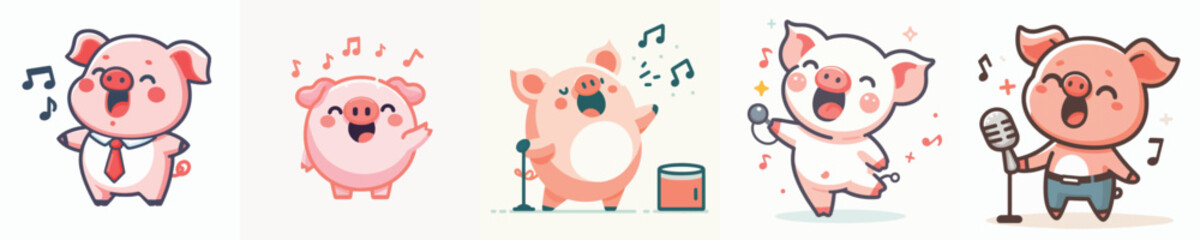 Vector of a cute pig singing