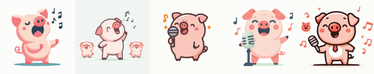 Vector of a cute pig singing