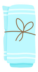 Fototapeta na wymiar Soft light blue towel folded and tied with brown string, isolated on a white background, creating a clean and simple image perfect for hygiene, spa, and relaxation concepts