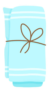 Fototapeta Soft light blue towel folded and tied with brown string, isolated on a white background, creating a clean and simple image perfect for hygiene, spa, and relaxation concepts