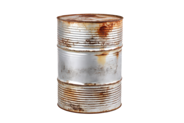Rusty metal barrel industrial container texture image on transparent background