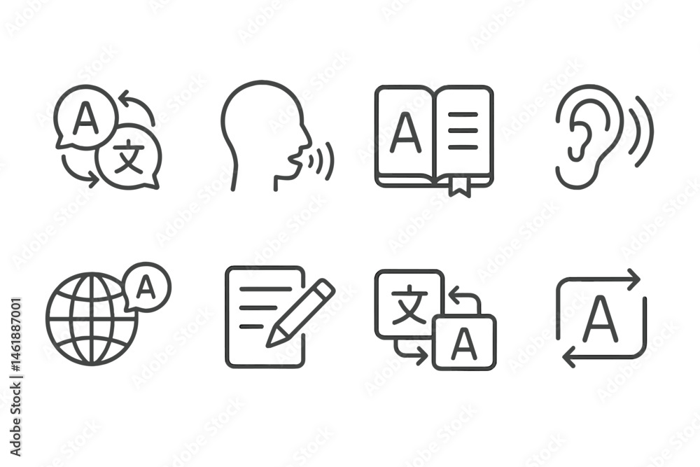 Poster vector illustration icons for language learning and translation concepts