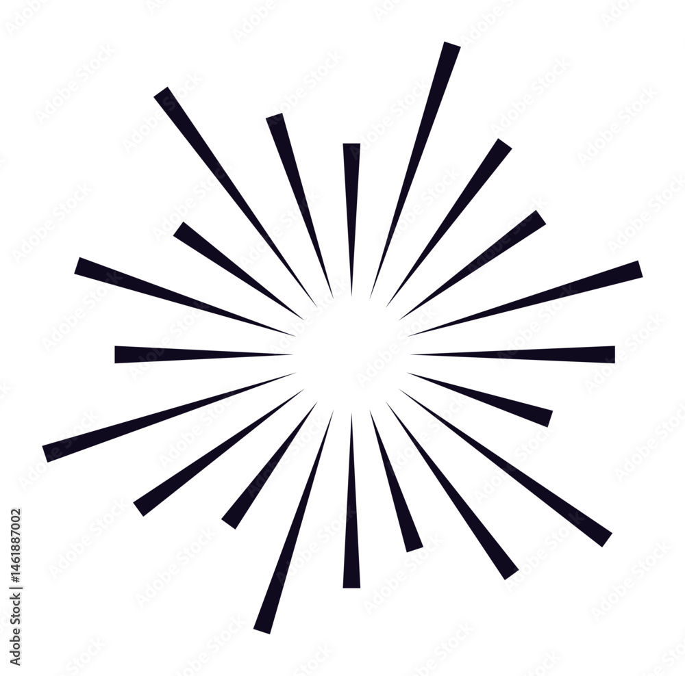 Poster converging lines radiate outward from a central point, creating a dynamic starburst effect that symb