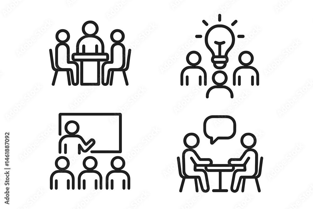 Poster collaborative discussions and presentations in a creative workspace setting with diverse participant