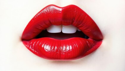 Obraz premium Intensely colored red lips against pure white backdrop , product, vibrant