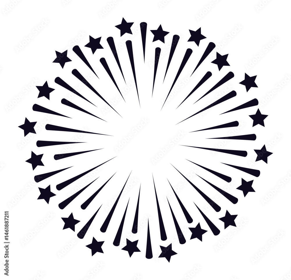 Poster firework bursting with vibrant radial lines and sparkling stars, creating a joyful and festive atmos