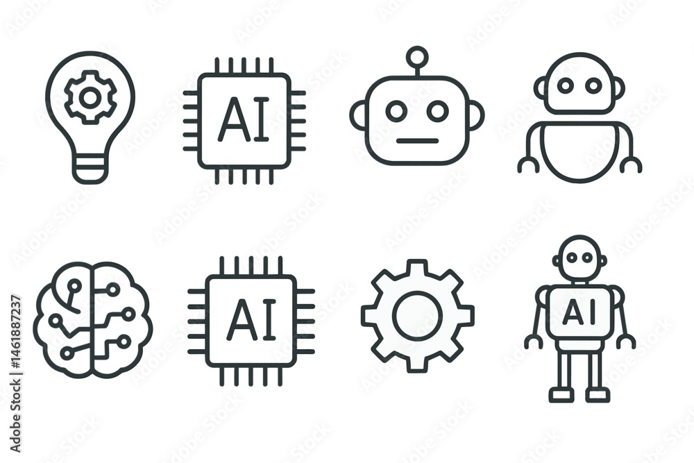 Poster vector illustration icon set featuring various ai-related symbols and designs showcasing technology 