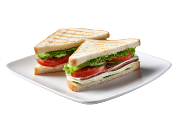 Delicious grilled sandwich with tomato cucumber and on transparent background