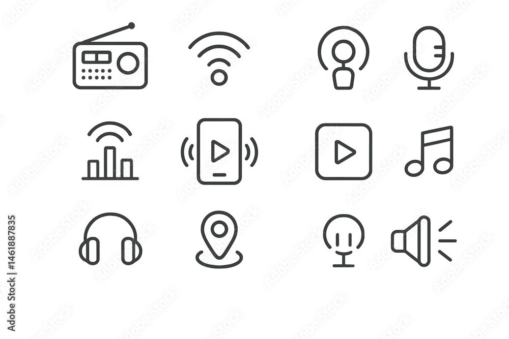 Poster vector illustration of various audio and communication icons designed for digital applications and m