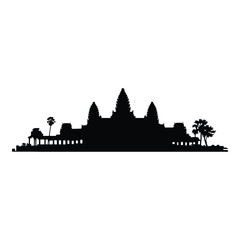Fototapeta premium Angkor Wat sunrise Silhouette, Vector, Illustration, Icon, Logo, White Background.