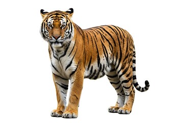 Fototapeta premium Majestic Bengal Tiger Powerful Wildcat Orange Stripes Isolated Background Wildlife Animal Nature