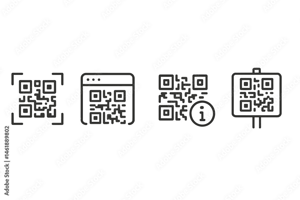 Poster vector illustration of various qr code designs representing digital information and technology appli