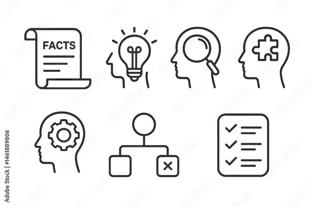 Poster vector illustration showing various concepts surrounding knowledge, creativity, and problem-solving 
