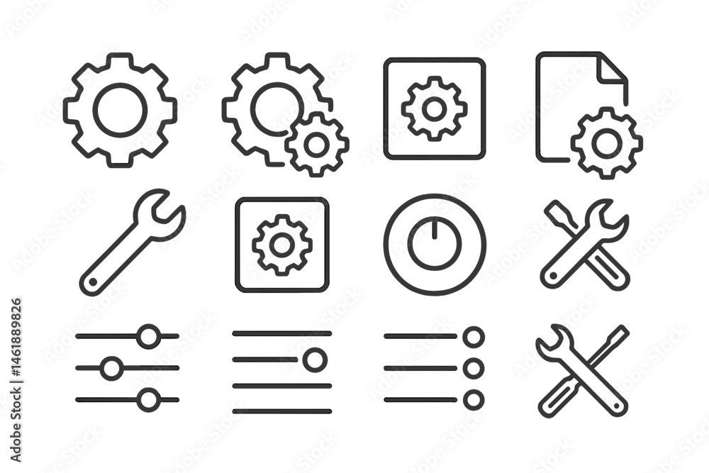 Poster vector illustration of various engineering and tools icons for design and technology applications
