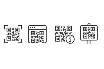 Vector illustration of various QR code designs representing digital information and technology applications