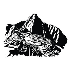 Fototapeta premium Machu Picchu terraces Silhouette, Vector, Illustration, Icon, Logo, White Background.
