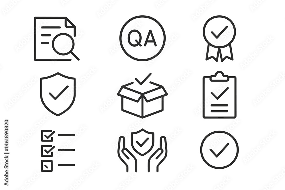 Poster quality assurance icons represented in a vector illustration showcasing various qa concepts and acti