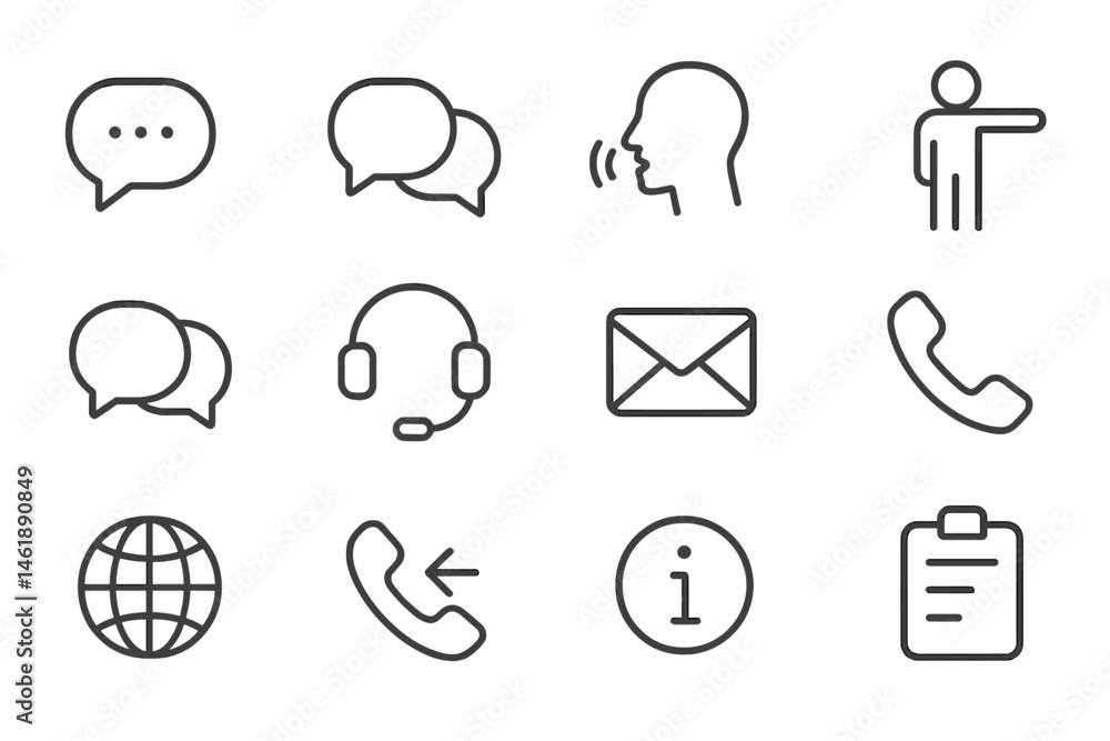 Poster communication and information icons representing various methods of interaction in a modern digital 