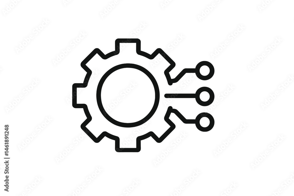 Poster vector illustration of a gear with connected lines representing technology and innovation in design